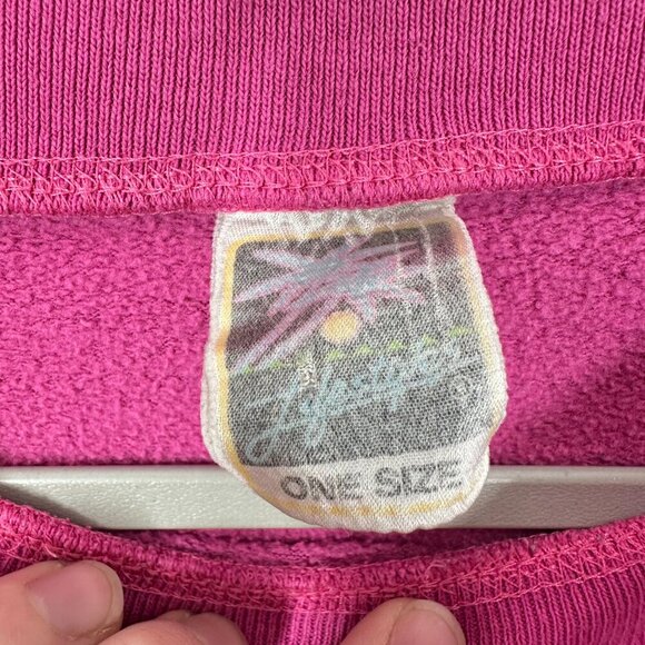 Vintage Alaska Wildflower Hummingbirds Painted Screenprinted Pink Sweatshirt - Picture 3 of 8